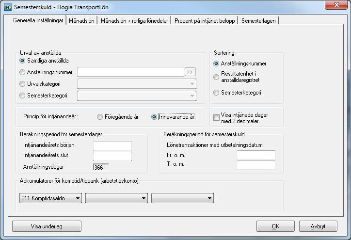 Gå därefter in under menyn Verktyg Semesterskuld, fliken Generella inställningar.