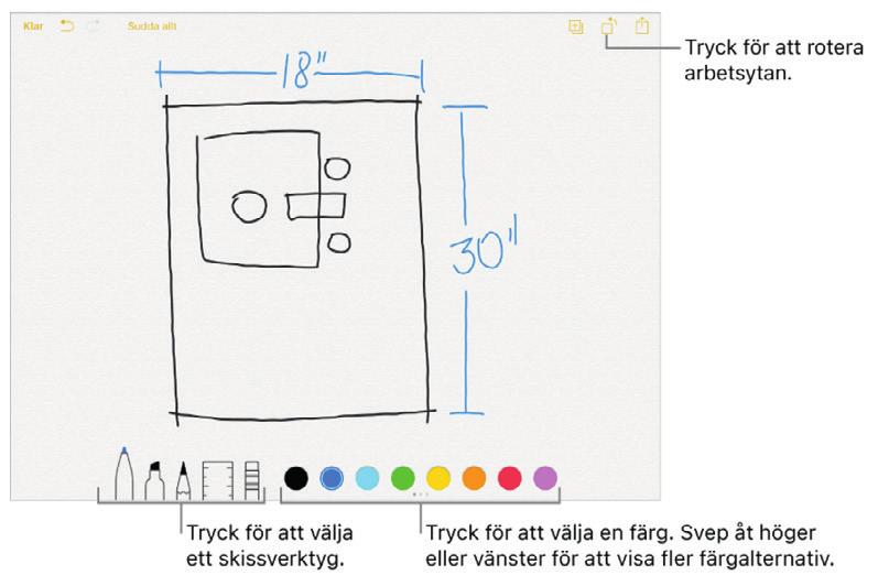 Bra att veta Du kommer åt appen Anteckningar trots att SIM-koden inte är upplåst. I Anteckningar kan du skapa en skiss för att komma ihåg en idé eller en plan.