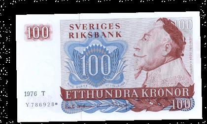Gustav II Adolf 221 221 100 kronor 1976. T Y 786928. Med stjärna.