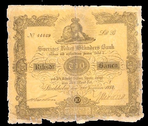 25 26 25 10 riksdaler banco 1854. B 44889. SF 5. 1?/2 2 000 26 10 riksdaler banco 1857. A 24119. SF 7.