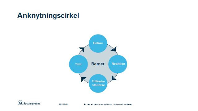 4. En inre arbetsmodell och en trygg bas 20 min Muntlig genomgång Visa bild 30 Anknytningscirkeln Berätta utifrån bilden och sidorna 45-46 i Familjehemmens bok om hur anknytningsprocessen ser ut, hur