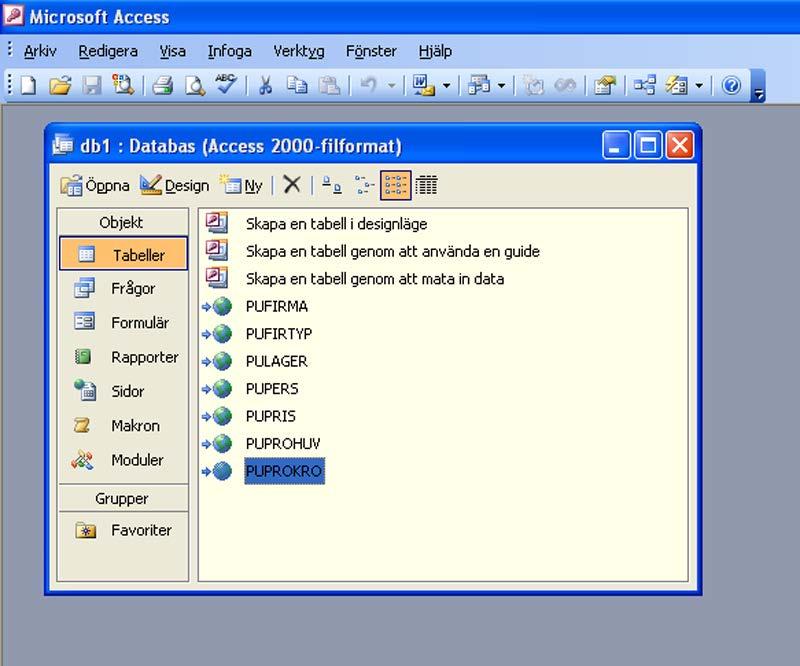 ARBETA VIDARE I MICROSOFT ACCESS Nu är tabellerna från Pyramid importerat/länkade till Access.