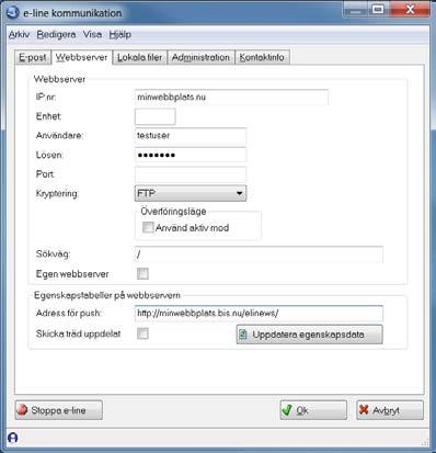 Inställningar Pyramid Business Studio När e-handeln ligger hos Unikum krävs följande inställningar i rutin 791 Egenskaper e- line/kommunikation, fliken Webbserver: IP.