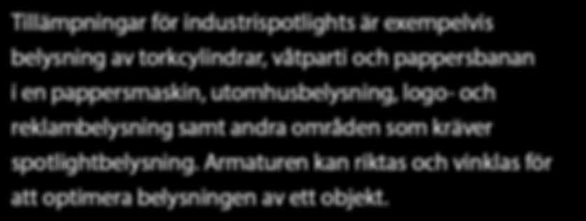 reklambelysning samt andra områden som kräver spotlightbelysning.