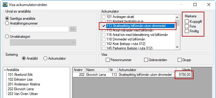 Fliken Statistik/Info Om de anställda har/haft en företagsbil under året måste en bilkod finnas angiven.