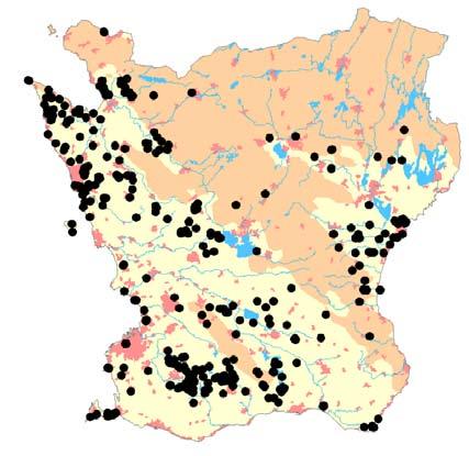 I Skåne hade skogsknipprot fram till 1973 hittats på 154 lokaler (fyllda och öppna cirklar) varav nio lokaler före 1923