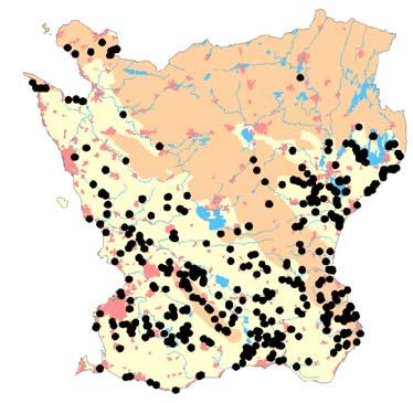 I Skåne hade ängsnycklar fram till 1973 hittats på 576 lokaler (öppna och fyllda cirkalar) varav 13 före 1923 men ej