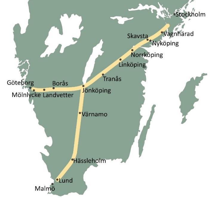 1.4. Infrastrukturförutsättningar 2035-2040 De studerade trafikeringsscenarierna för 2035-2040 bygger på att det endast görs utbyggnader enligt nuvarande plan 2014-2025 med tillägg för nya