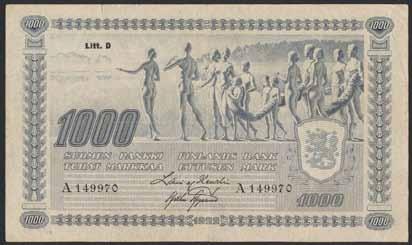 000:- 721 721 Pick 67a Finland 1000 markkaa 1922. Litt C. Three consecutive notes.