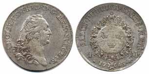 500:- 213 213 SM 61b 2 daler SM (2/3 riksdaler) 1770. 19,44 g. Diameter 35 mm. Vackert exemplar! Ex.