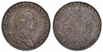 Gustav III (1771-1792) 231 231 SM 40 1 riksdaler (3 daler SM) 1774. 29,13 g.