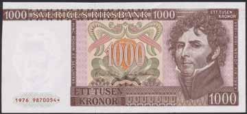 1+ 600:- 459 SF X10:2 1000 kronor 1976. Stjärnmärkt.