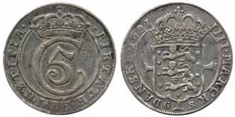 Frederik III 3 skilling lybsk 1667. 1,64 g. Kungen i rustning.