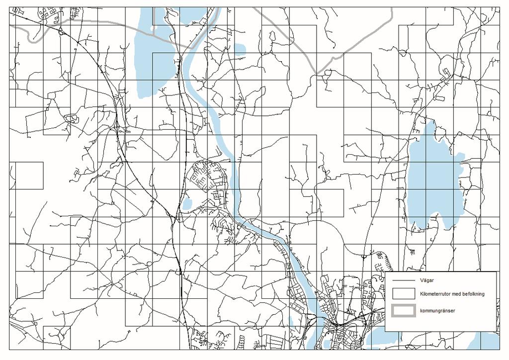 rutor. Rutorna bearbetas i ett geografiskt informationssystem (GIS) 29 och kan visualiseras enligt Figur 2.