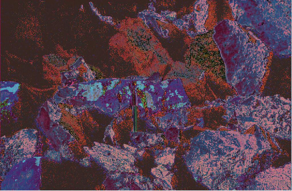 27 Figur 3. Kvicksilver utvinns vanligen från det vackert rödfärgade mineralet cinnober (HgS). Foto: Lars D Hylander.