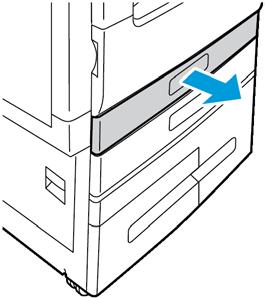 Papper och material Lägga i papper Det här avsnittet omfattar: Lägga papper i magasin 1-4... 150 Fylla på papper i magasin 3 och 4 i tandemmagasinmodulen... 153 Lägga papper i det manuella magasinet.