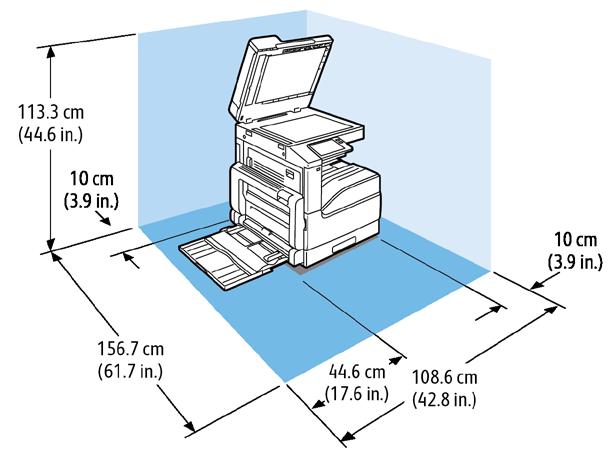 Specifikationer Utrymmeskrav Utrymmeskrav för basmodell Bredd: 108,6 cm (42,8