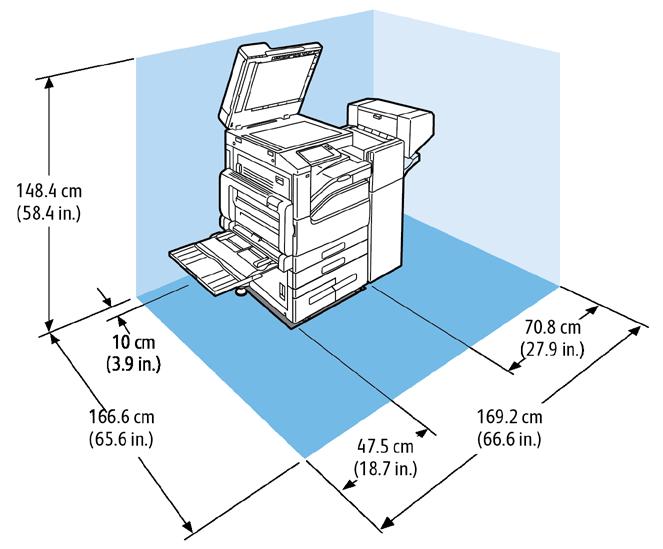 Specifikationer Utrymmeskrav med tandemmagasinmodul med hög kapacitet Bredd: 111,5 cm (43,9