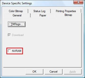 Information om programutveckling OPOS inställning Med OPOS SetupPOS, välj fliken Bitmap på skärmen Device Specific Settings och avmarkera kryssrutan för NVRAM.