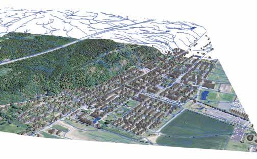 Grundläggande förutsättningar för samhällens avvattning Kapitel 1.4.2 Figur 1.15 Illustration som visar ytliga avrinningsvägar och lågpunkter inom ett avrinningsområde (Tyréns/Jönköpings kommun).