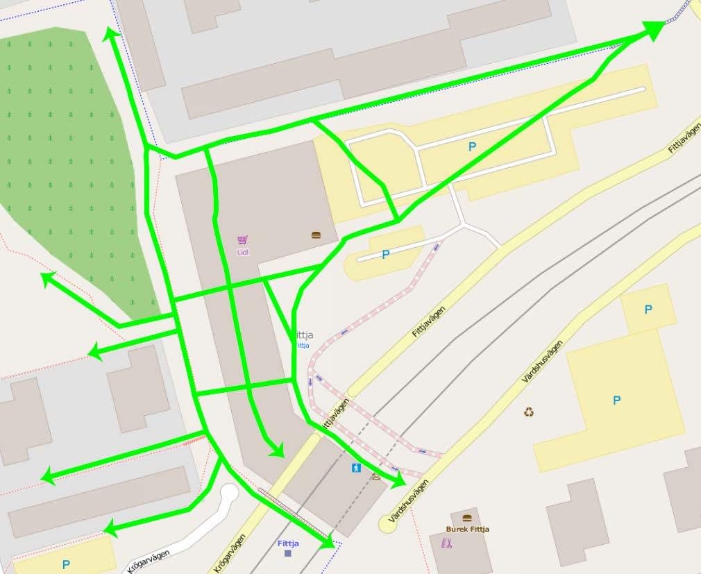 5 Trafikmiljö Etableringen av de nya fastigheterna innebär nya målpunkter i Fittja Centrum men också att mängden trafik i området ökar.