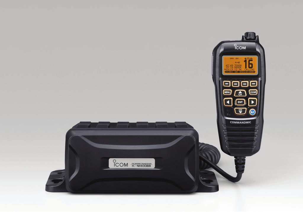 IC-M400BB Fördelar AquaQuake dräneringsfunktion Dual-/Triwatch för bevakning av kanal 16 och/eller anropskanal Prioritetssökning och normalsökning Kompatibel med AIS MA-500TR Enkel menyhantering med