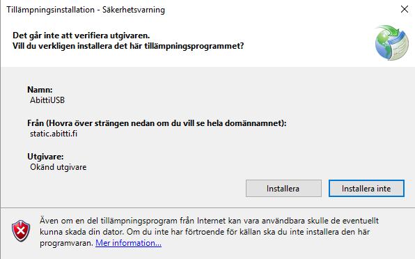 6. Datorn installerar programmet AbittiUSB. Programmet har följande ikon: 7. Ifall inte programmet startar automatiskt ska du starta programmet genom att trycka på ikonen.