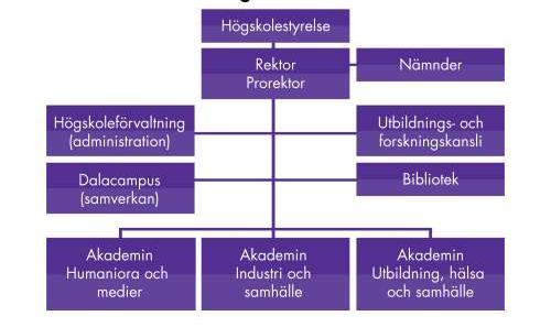 - 5-2. Organisation Figur 1. Högskolan Dalarnas organisation Högskolan Dalarna är en statlig myndighet under utbildningsdepartementet med en egen styrelse.