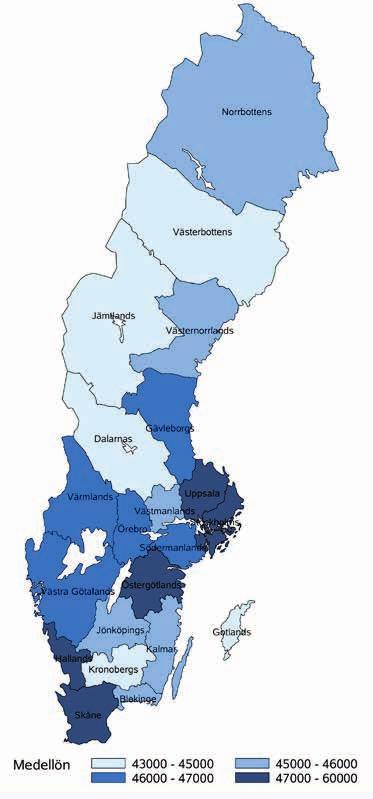 MEDELLÖN lön alla medlemmar Län Blekinge Dalarna Gotland Gävleborg Halland Jämtland Jönköping Kalmar Kronoberg Norrbotten Skåne Stockholm Södermanland Uppsala Värmland Västerbotten Västernorrland