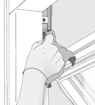 Justera friktionsbromsen genom att vrida friktionsskruvarna i båda sidor på fönstret med en 4 mm insexnyckel (1).