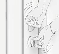 Innan du justerar måste du lossa skruvarna som skruvar fast gångjärnet mot karmen (torxmejsel) (3).