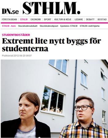 Med detta som utångspunkt skrev Sten Wetterblad och SSCO:s dåvarande ordförande Veronica Sällemark en debattartikel som argumenterade för att studentbostadsbristen endast kan lösas om fler kommuner