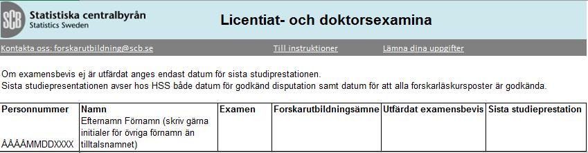 Behörighetsgivande grundexamen för antagna till studier på forskarnivå I denna blankett fyller ni på uppgifter om