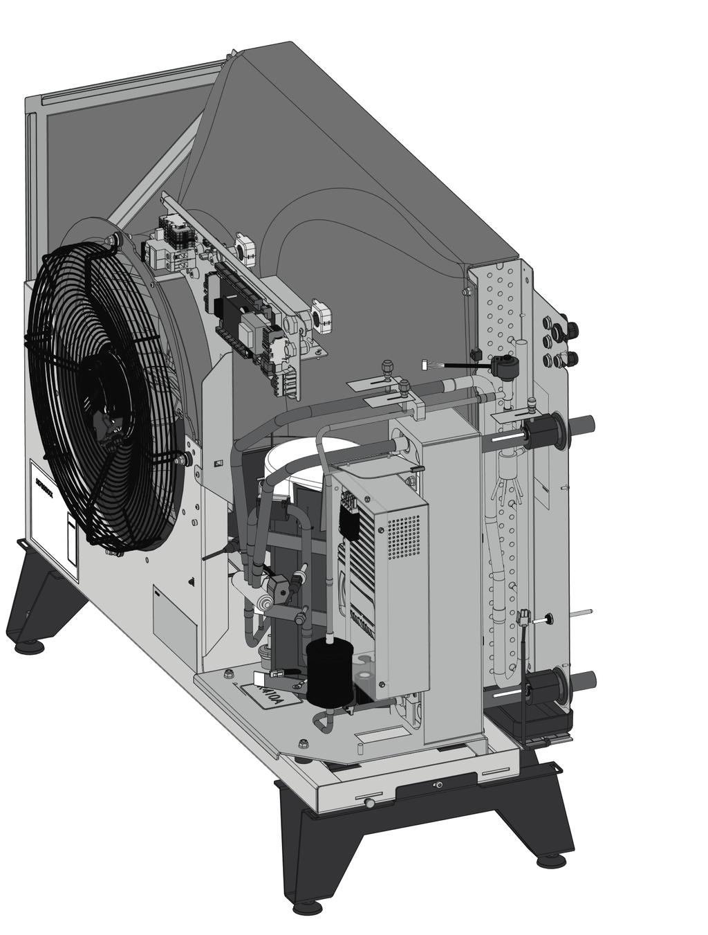 Typskylt med serienummer m.m. 6. Kompressor 7. Pressostat högtryck 8.