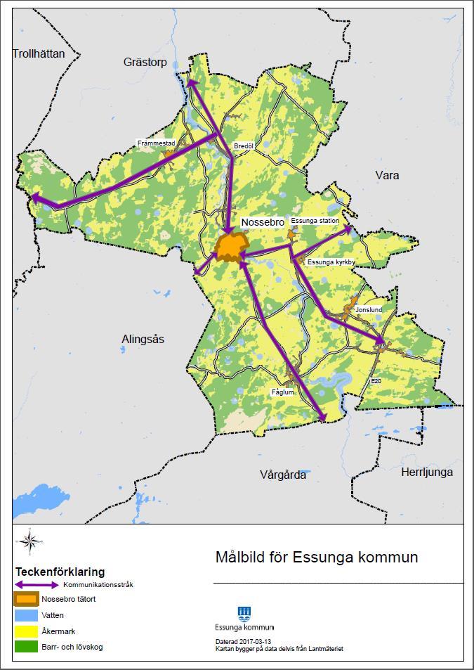 Målbild Inriktning för mark- och vattenanvändningen i översiktsplanen: Områden för tätortsutveckling i centralorten där det finns service och god potential för bostäder och företagande.