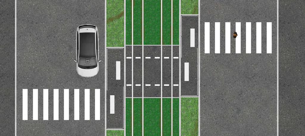 Sektion, se nedan 1 m 2 m 5 m N Kupolplatta/BEV 0,4 m Trottoarkant 0,17 m Kupolplatta/BEV 0,4 m Kupolplatta/BEV 0,4 m Trottoarkant 0,17 m 0,6m Innerräl 1 m Ytterräl Innerräl Ytterräl 1,7 m 1 m 0,6m