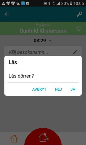 5. Avsluta kundbesöket i appen 1. Tryck på det röda huset för att avsluta kundbesöket 2. Välj Ja, för att avsluta ett kvalitetssäkrat besök, eller Nej. 3.