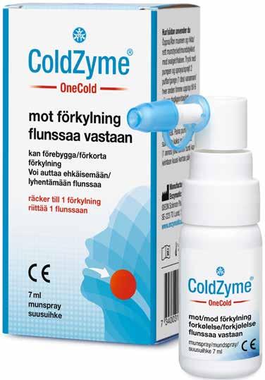 ColdZyme har sin effekt genom att skapa en skyddande barriär mot virus på slemhinnan i svalget. Barriären verkar lokalt i munhåla och svalg och består i huvudsak av glycerol och enzym.