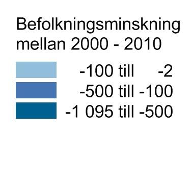 Befolkningsförändring 1960-1965 SOU 1970:14 Streckade områden anger befolkningsminskning