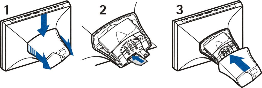 2. Komma igång Ställ in Nokia Bildram Varning! Undvik skador på SIM-kortet genom att inte installera, flytta eller ta bort SIM-kortet medan nätadaptern är ansluten till ett vägguttag. 1.