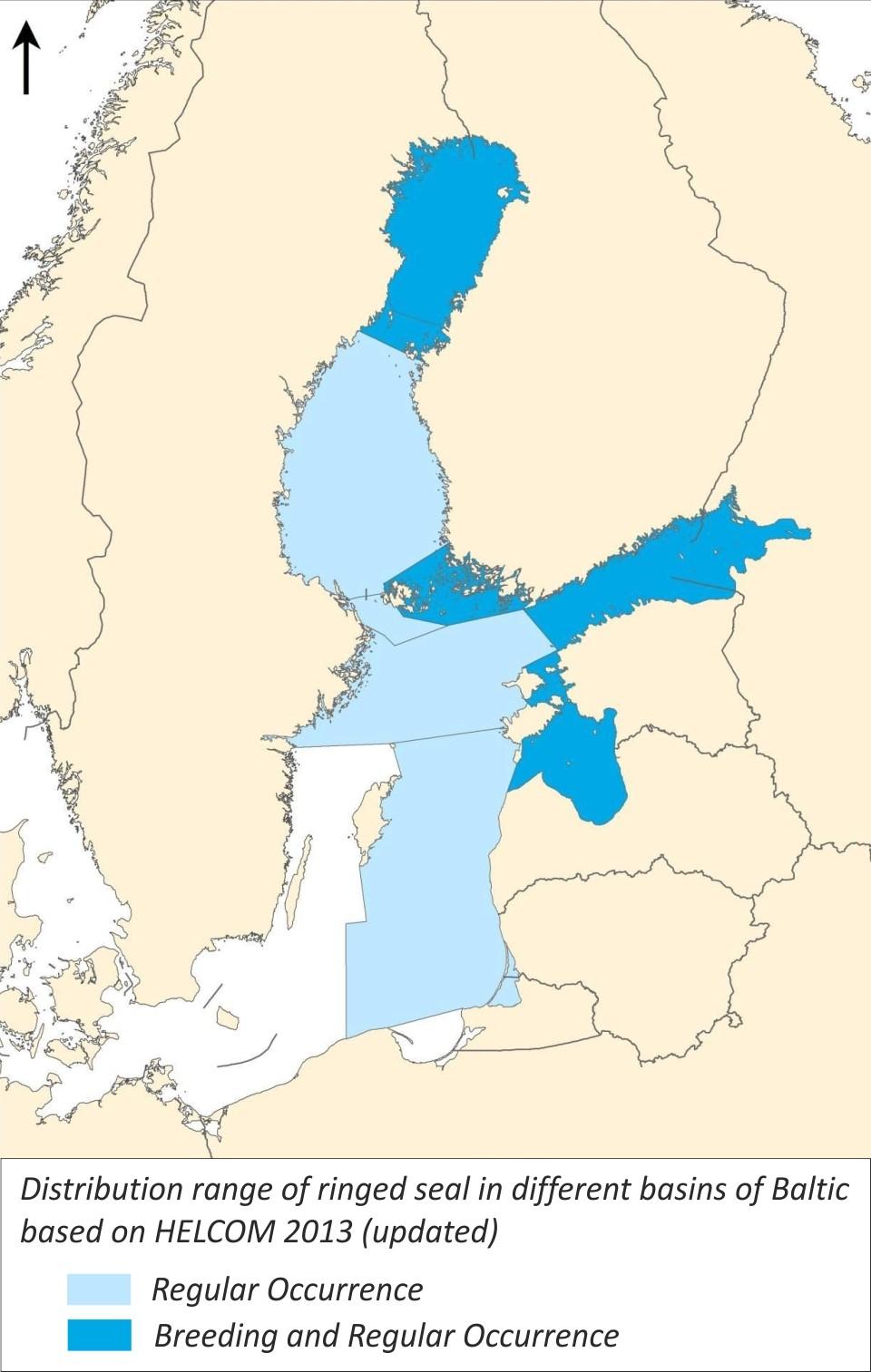 Population och distribution : Tre populationer i Bottniska viken, Finska viken och Rigabukten, 10 000 individer.