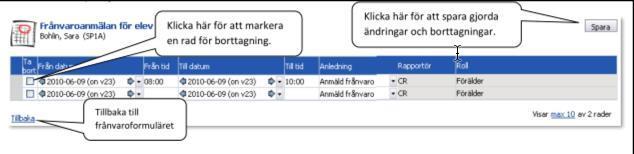 Välj eventuellt anledning. Du kan bara välja anledning om administratören har gjort mer än en anledning valbar för föräldrar. Klicka på Spara för att fullfölja din frånvaroanmälan.