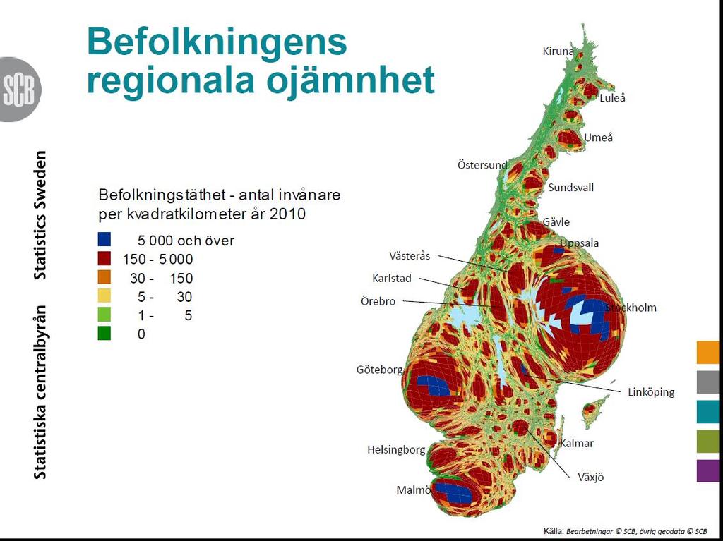 - 85 % bor i tätort - Högutbildade i städer 31%