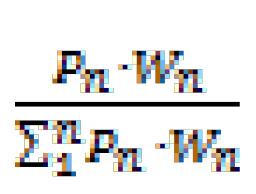 S n = där P n = energiutbyte [MJ] per kg tillförd våt råvara n**, W n = viktningsfaktor för substrat n, definierad enligt följande: där In =