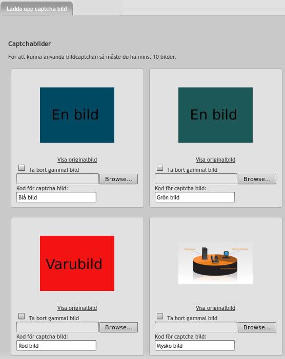 8.11. CAPTCHABILDER 27 november 2017 Ladda upp bilder från din egen dator genom att trycka på plustecknet. Klicka sedan på Browse och bläddra dig fram till rätt bild.