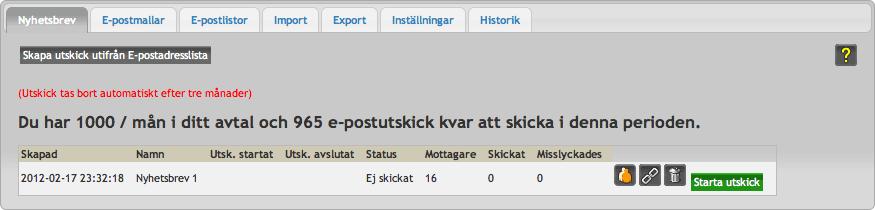 9.3. E-POSTUTSKICK 27 november 2017 Figur 9.10: Nyhetsbrev Länk-knappen visar alla länkar i nyhetsbrevet, hur många klick varje länk har genererat och även vem som har klickat.