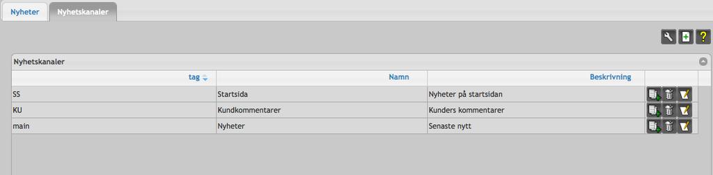 5.7. NYHETER 27 november 2017 Figur 5.23: Nyhetskanal När vi nu gjort inställningar för nyhetskanalen är det dags att skapa en nyhet. Klicka på Sidor -> nyheter.