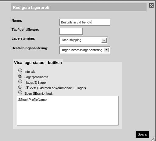 6.3. LAGERHANTERING 27 november 2017 Figur 6.5: Skapa Drop shipping Antagligen vill du ändra uppförande för vissa orderstatus.