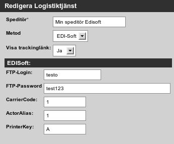 7.3. INSTÄLLNINGAR: FRAKTSÄTT 27 november 2017 7.3.1 Logistiktjänst Under Order -> Logistiktjänst kan du göra inställningar för speditörer.