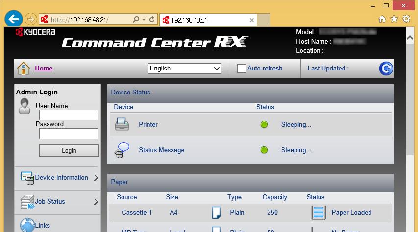 Installera och ställa upp maskinen > Command Center RX Åtkomst till Command Center RX 1 Visa skärmen. 1 Starta webbläsaren.